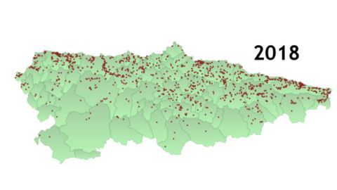 Distribución espacial de nidos de «Vespa velutina» en 2018