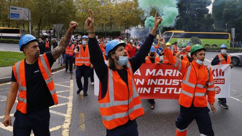 Trabajadores de Vestas, en una manifestación en Santiago de Compostela