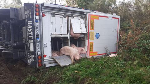 El camión volcó en el tramo que va de As Travesas a Xanceda