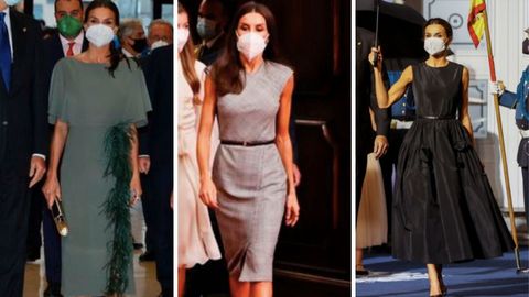 Letizia, con el vestido verde del concierto, el «working girl» de las audiencias y el de tafetán negro de la ceremonia