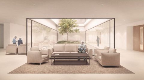 Recreación de una zona de estancia del modelo de residencias que proyecta la Fundación Amancio Ortega.