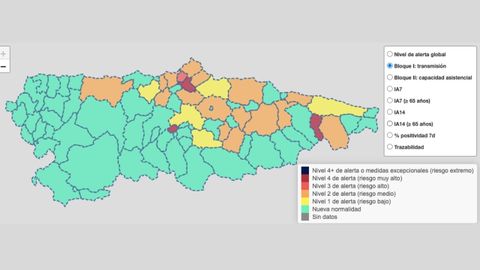 Mapa de incidencia de coronavirus por concejos a 7 de noviembre de 2021