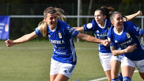 Carlota celebra el gol de la victoria en el Real Oviedo Femenino - Athletic Bilbao