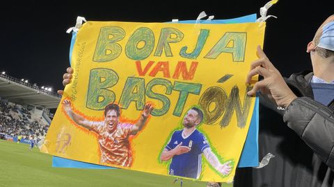 Pancarta retirada por la seguridad privada presente en el Leganés-Real Oviedo