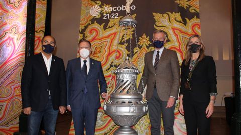 El vicepresidente primero de la Xunta, Alfonso Rueda, durante el acto de presentación del Xacobeo en Asturias.