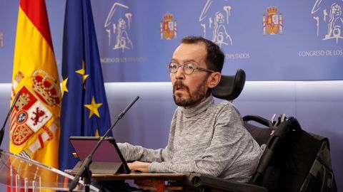 El portavoz de Unidas Podemos en el Congreso, Pablo Echenique, hoy en el Congreso.