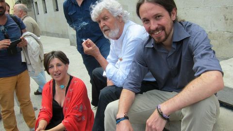Xosé Manuel Beiras, Yolanda Díaz y Pablo Iglesias, durante un encuentro en A Coruña en el año 2015