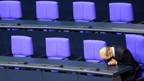 Olaf Scholz, tras la votación en el Bundestag.
