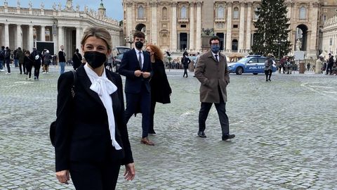 La vicepresidenta Yolanda Díaz, en el Vaticano el pasado sábado.
