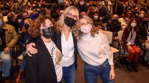 La coordinadora general de Podemos Euskadi, Pilar Garrido, la eurodiputada de Unidas Podemos María Eugenia Rodríguez Palop, y la vicepresidenta segunda y ministra de Trabajo, Yolanda Díaz