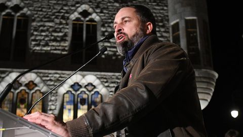 El presidente de Vox, Santiago Abascal, durante un reciente acto electoral en Len.