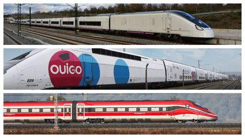 El tren Avril de Renfe y el material rodante que utilizan las operadoras privadas Ouigo e Iryo