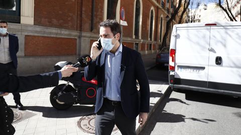 Teodoro García Egea, sale de la sede del PP en la calle Génova este martes