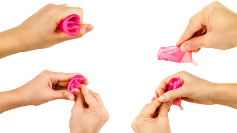 Cuatro formas para introducir la copa menstrual.