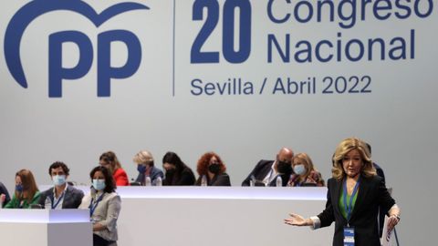 La presidenta del PP en Asturias, María Teresa Mallada durante el XX Congreso Nacional del partido en Sevilla que comienza este viernes y que elegirá por aclamación a su nuevo presidente: Alberto Núñez Feijóo.