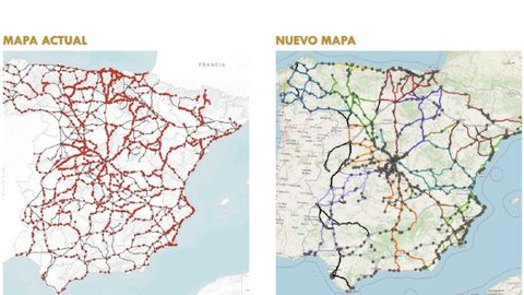 Comparativa entre el actual mapa del transporte por carretera y el nuevo mapa propuesto