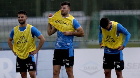 Doncel, Calavera y Yeremay, en un entrenamiento del Deportivo