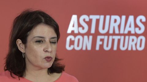 La vicesecretaria general del PSOE, Adriana Lastra, en la sede de la FSA-PSOE de Oviedo