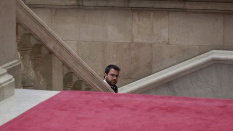 El presidente de la Generalitat, Pere Aragons, llegando hoy al Parlamento cataln.