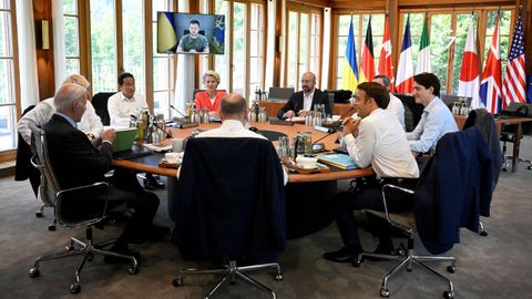 Zelenski particip en la cumbre del G7 por videoconferencia.