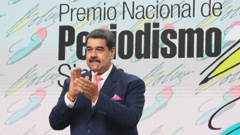El presidente de Venezuela, Nicolás Maduro, este martes, durante la entrega del Premio Nacional de Periodismo