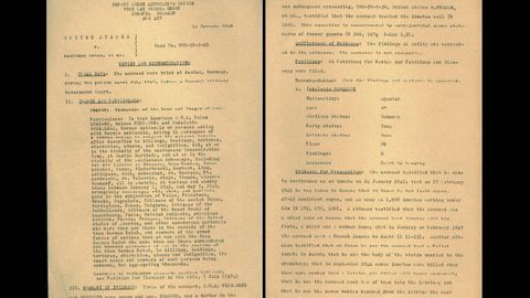 Dos páginas del sumario del juicio contra el asturiano Indalecio González y otros cuatro españoles (1947) por crímenes cometidos en el campo de concentración de Mauthausen-Gusen
