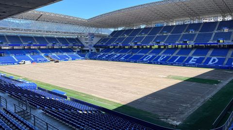 Cambio de csped en el Carlos Tartiere