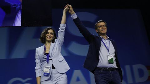 Isabel Díaz Ayuso y Alberto Núñez Feijoo durante el Congreso del PP celebrado en mayo en Madrid.