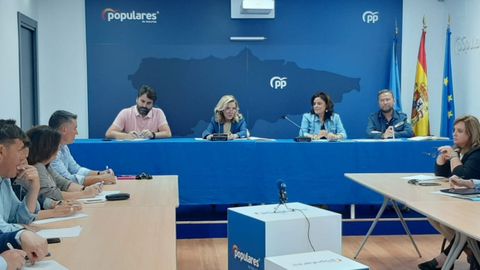 Teresa Mallada, presidenta del PP de Asturias, durante la reunión con los Presidentes de las Comisiones de Estudio de los populares asturianos y la vicesecretaria de estrategia y programa electoral Beatriz Polledo