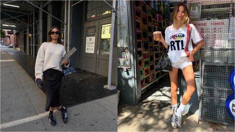 Emitaz y Camille Charriere con dos modelos de las zapatillas de la temporada