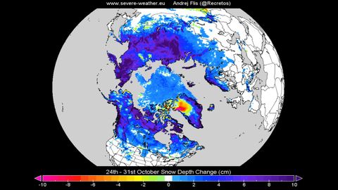 Previsión de la cobertura de nieve en Eurasia para finales de octubre