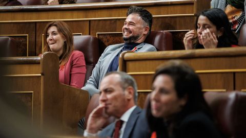 El portavoz de Esquerra en el Congreso, Gabriel Rufián, se mostró muy relajado y sonriente durante el debate de las enmiendas a la reforma del delito de sedición