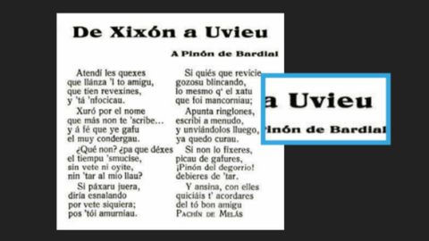 Texto en prensa de Pachín de Melás en el que figura el topónimo Uviéu