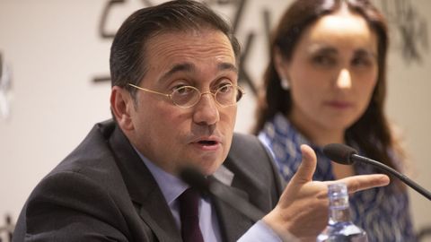 El ministro de Exteriores José Manuel Albares durante un coloquio en Madrid.