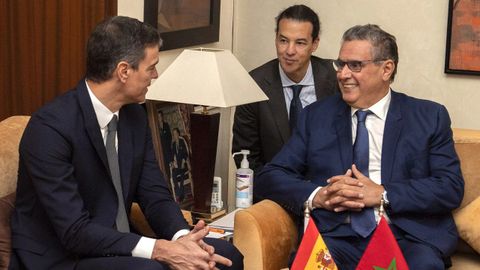 Pedro Snchez con el primer ministro de Marruecos, Aziz Akhannouch en el encuentro que mantuvieron este jueves