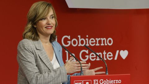 La portavoz del comité electoral del PSOE, Pilar Alegría, durante la rueda de prensa ofrecida en la sede del partido, en Madrid.