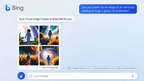 Fotografía cedida por Microsoft donde se aprecia su Bing Image Creator, una nueva herramienta impulsada por inteligencia artificial (IA) que permite convertir cualquier texto a una imagen.