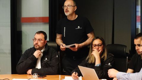 Adrián Barbón, Óscar Rodríguez y Rita Camblor en la reunión del comité de dirección del Infopa.