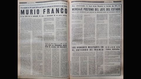 As lo cont LA VOZ DE ASTURIAS. Pginas interiores sobre la muerte de Franco, el 20 de noviembre de 1975