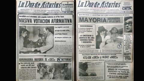 As lo cont LA VOZ DE ASTURIAS. Portadas que cuentan la victoria del  s  en el referndum sobre la Constitucin de 1978