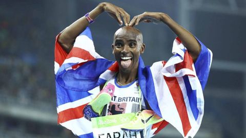 Mo Farah.El atleta britnico Mo Farah tras su victoria en los 5.000 metros de los Juegos de Ro 2016