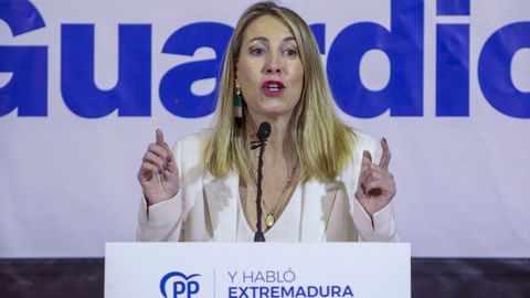 María Guardiola, durante su intervención de este sábado ante la junta directiva regional del PP de Extremadura