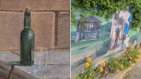 Pinturas murales que se pueden ver en el pueblo riosellano de Vega, obra de un vecino anónimo.
