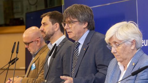 El expresidente catalán Carles Puigdemont, en una rueda de prensa en Bruselas.