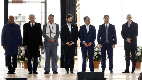 Los lderes de Portugal, Mxico, Bolivia, Chile, Colombia y Uruguay, y el presidente del Consejo Federal Alemn (de izquierda a derecha), ayer en el palacio de la Moneda, en Santiago de Chile