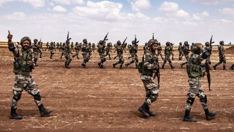 Soldados respaldados por Turqua en un ejercicio cerca de Alepo.