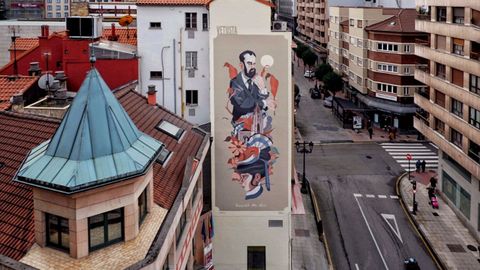 Mural en recuerdo a Leopoldo Alas Clarn en pleno centro de Oviedo.