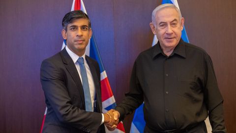 Rishi Sunak, primer ministro de Reino Unido, antes de su reunión con el primer ministro israelí Benjamin Netanyahu