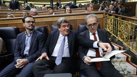 Alberto Garzón, José Luis Escribá y Joan Subirats, este miércoles en el Congreso