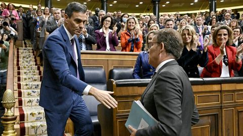 El presidente Pedro Snchez y el lder de la oposicin, Alberto Nez Feijoo, el pasado  16 de noviembre